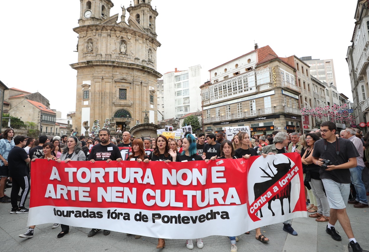 Imagen de la última manifestación contra las corridas de toros celebrada en Pontevedra antes de la pandemia (Foto: Europa Press/Archivo).