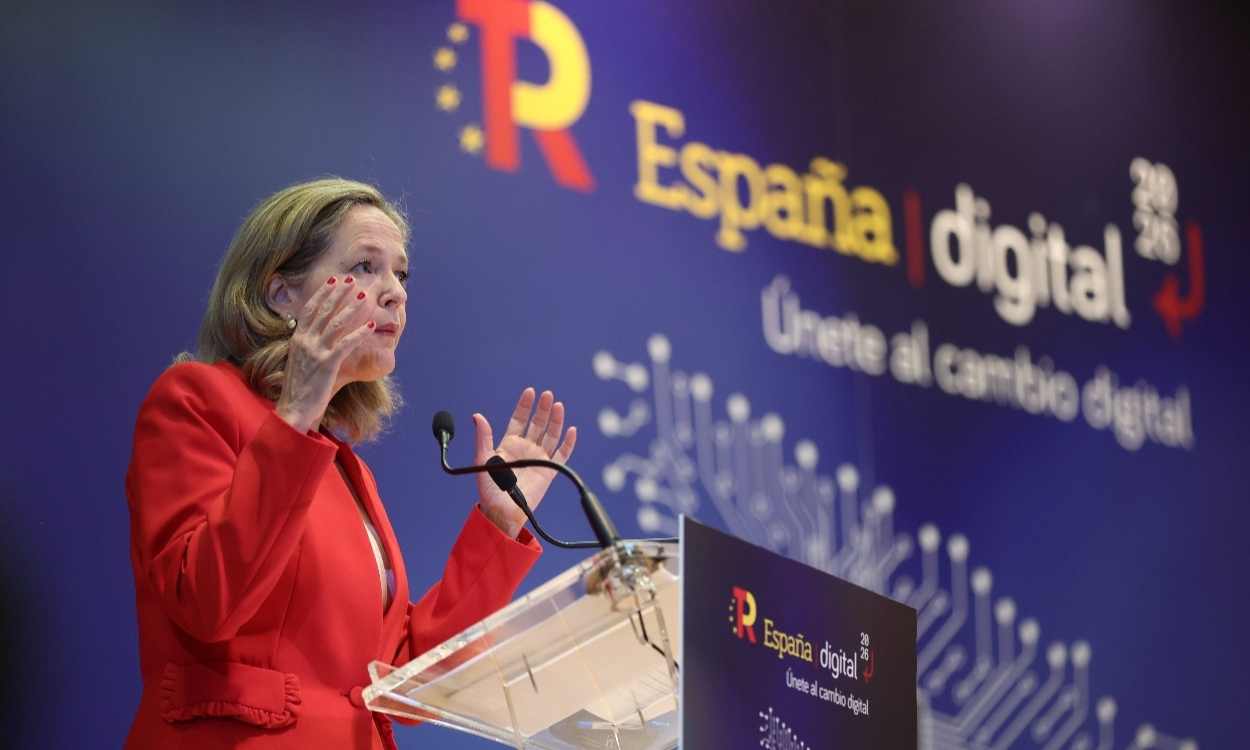 Nadia Calviño, vicepresidenta primera y ministra de Asuntos Económicos, durante la presentación de la Agenda España Digital 2026. Europa Press