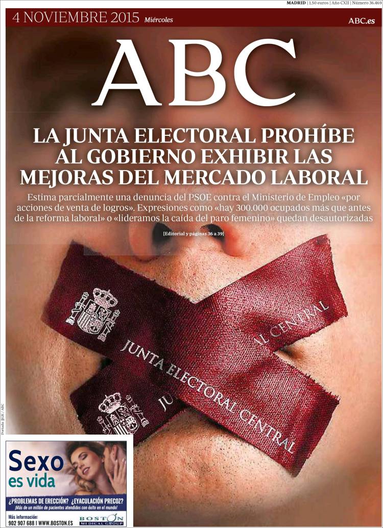 'ABC' acusa a la Junta Electoral de censura por impedir al PP divulgar los "logros" de Rajoy con el empleo
