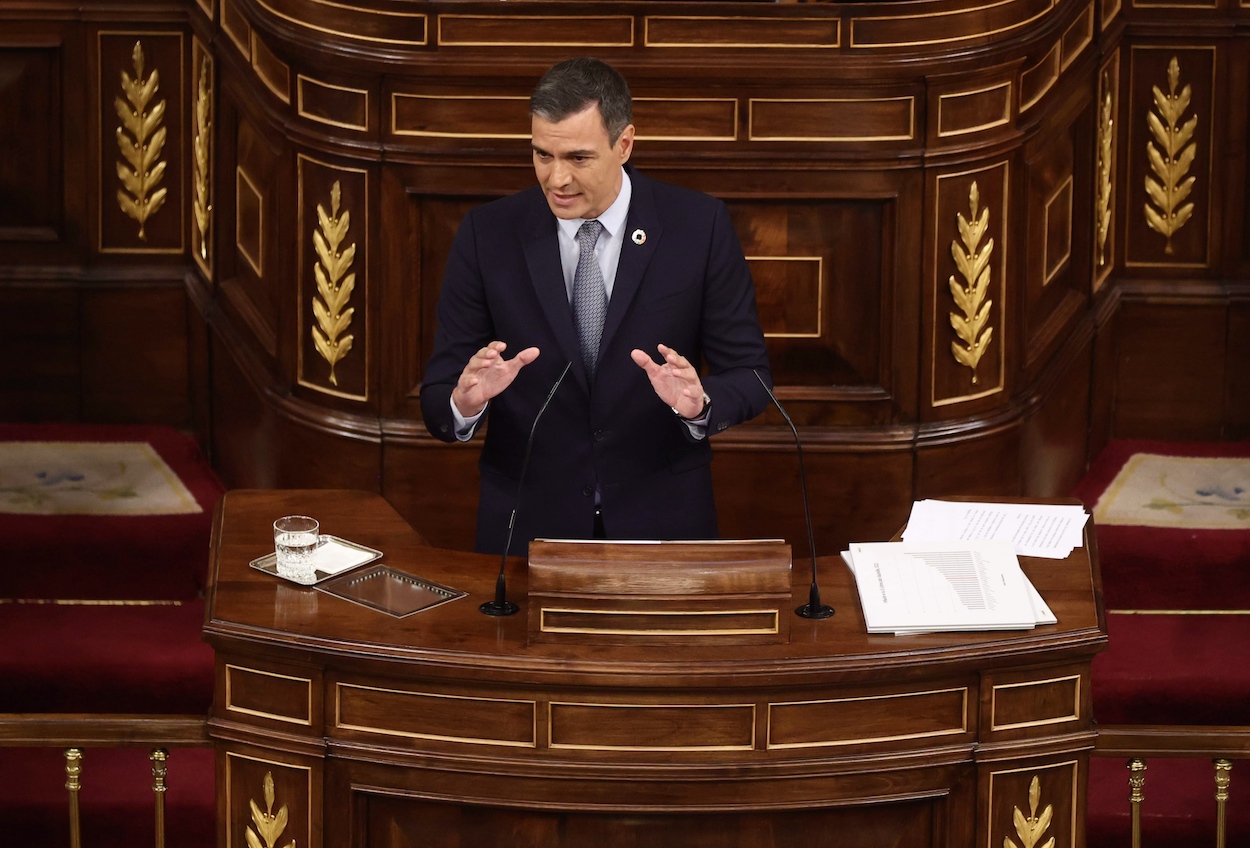 El presidente del Gobierno, Pedro Sánchez, interviene durante la primera jornada de la 26 edición del Debate sobre el Estado de la Nación, en el Congreso de los Diputados