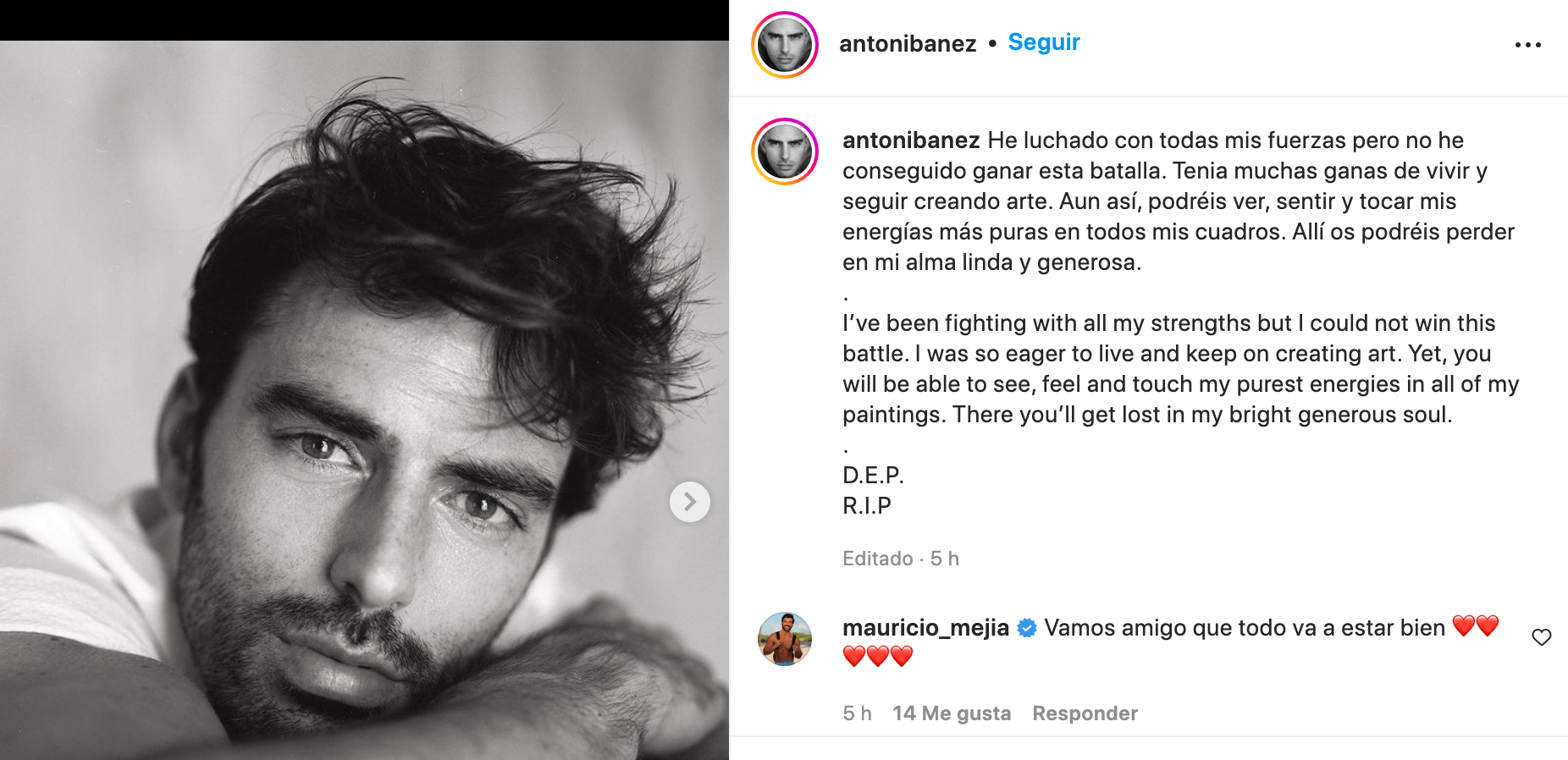 Captura de pantalla del mensaje de Antonio Ibáñez. Instagram