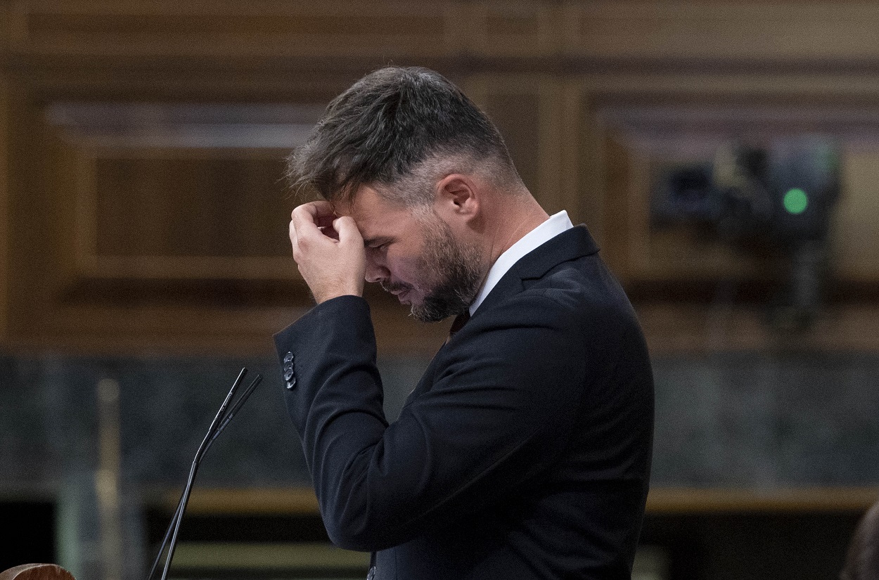 El portavoz de Esquerra Republicana (ERC) en el Congreso, Gabriel Rufián, interviene durante la primera jornada de la 26 edición del Debate sobre el Estado de la Nación. EP.