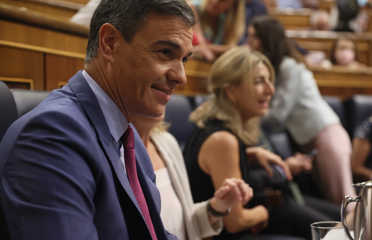 El presidente del Gobierno, Pedro Sánchez, a su llegada a la segunda jornada de la 26 edición del Debate sobre el Estado de la Nación, en el Congreso de los Diputados