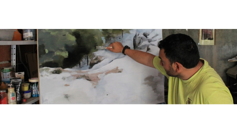 Antonio Córdoba pintando en su estudio. Antonio Córdoba pintando en su estudio.