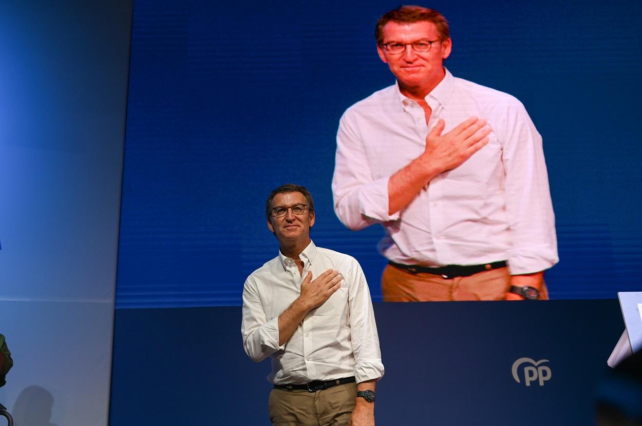 El presidente del Partido Popular, Alberto Núñez Feijóo, interviene en el XIII Congreso Regional del Partido Popular (PP) Extremadura. EP.