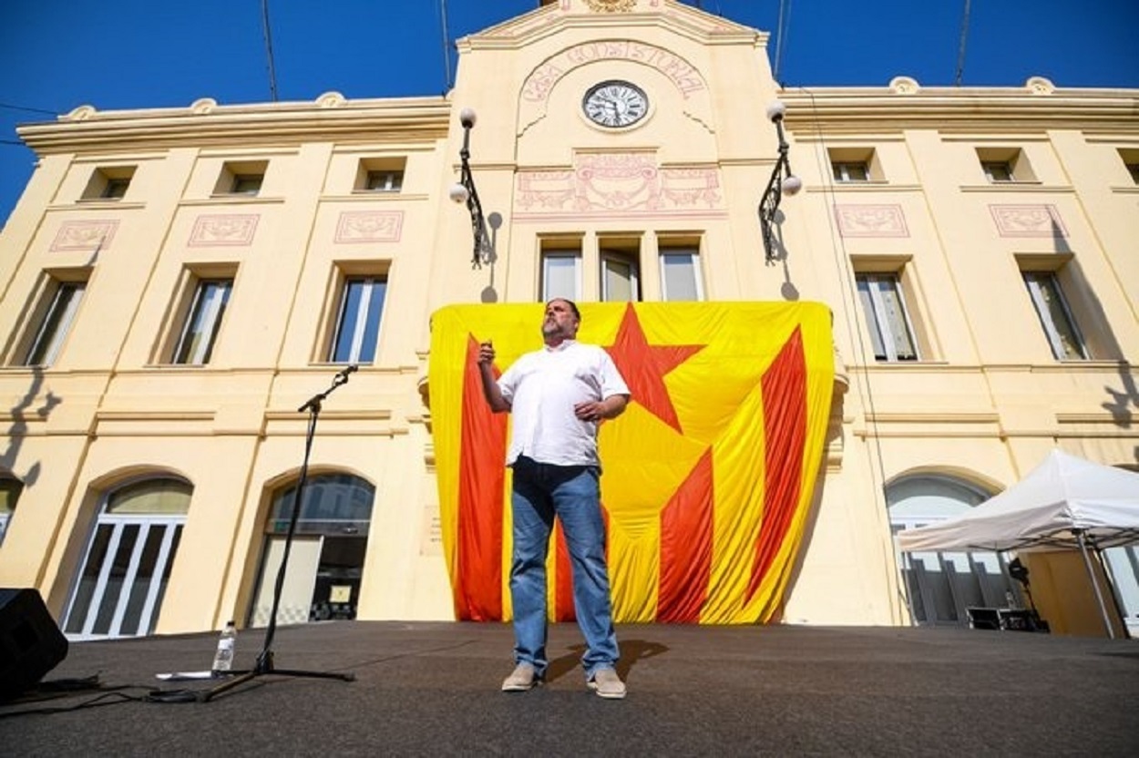 El presidente de ERC, Oriol Junqueras, durante su discurso. EP.