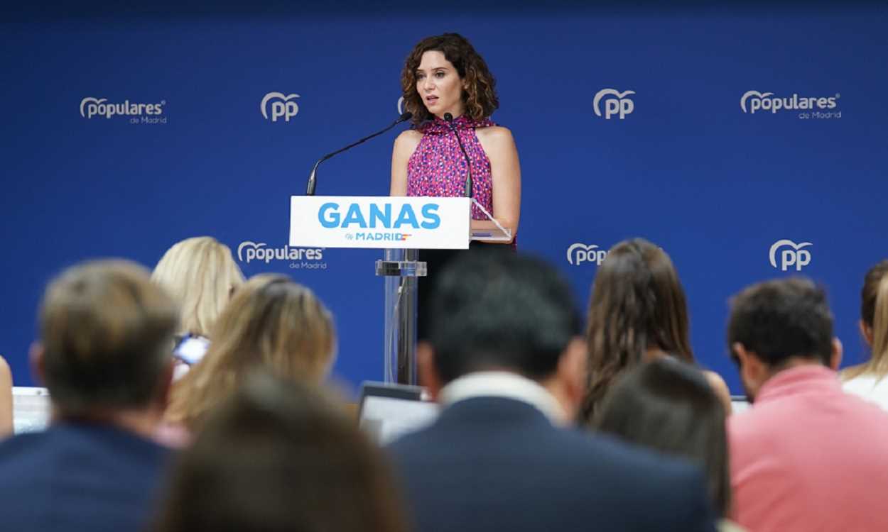 Isabel Díaz Ayuso, presidenta de la Comunidad de Madrid, tras el Comité de Dirección. PP