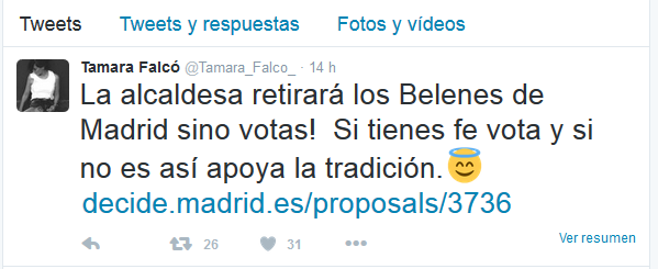 Tamara Falcó, en campaña, incluidas faltas gramaticales, para pedir a Carmena que mantenga los belenes 