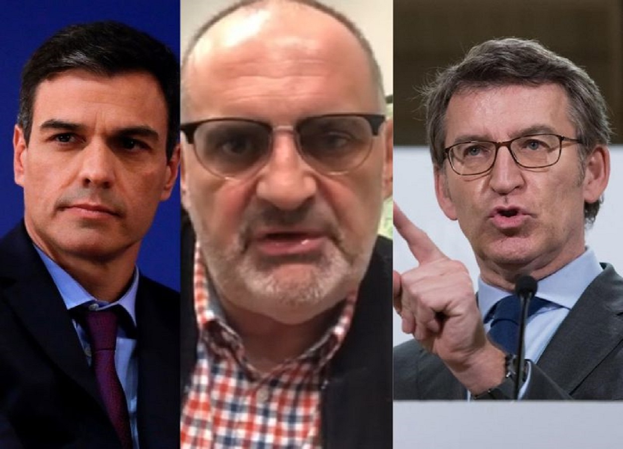 El presidente del Gobierno, Pedro Sánchez, el periodista Antón Losada y el líder del PP, Alberto Núñez Feijóo