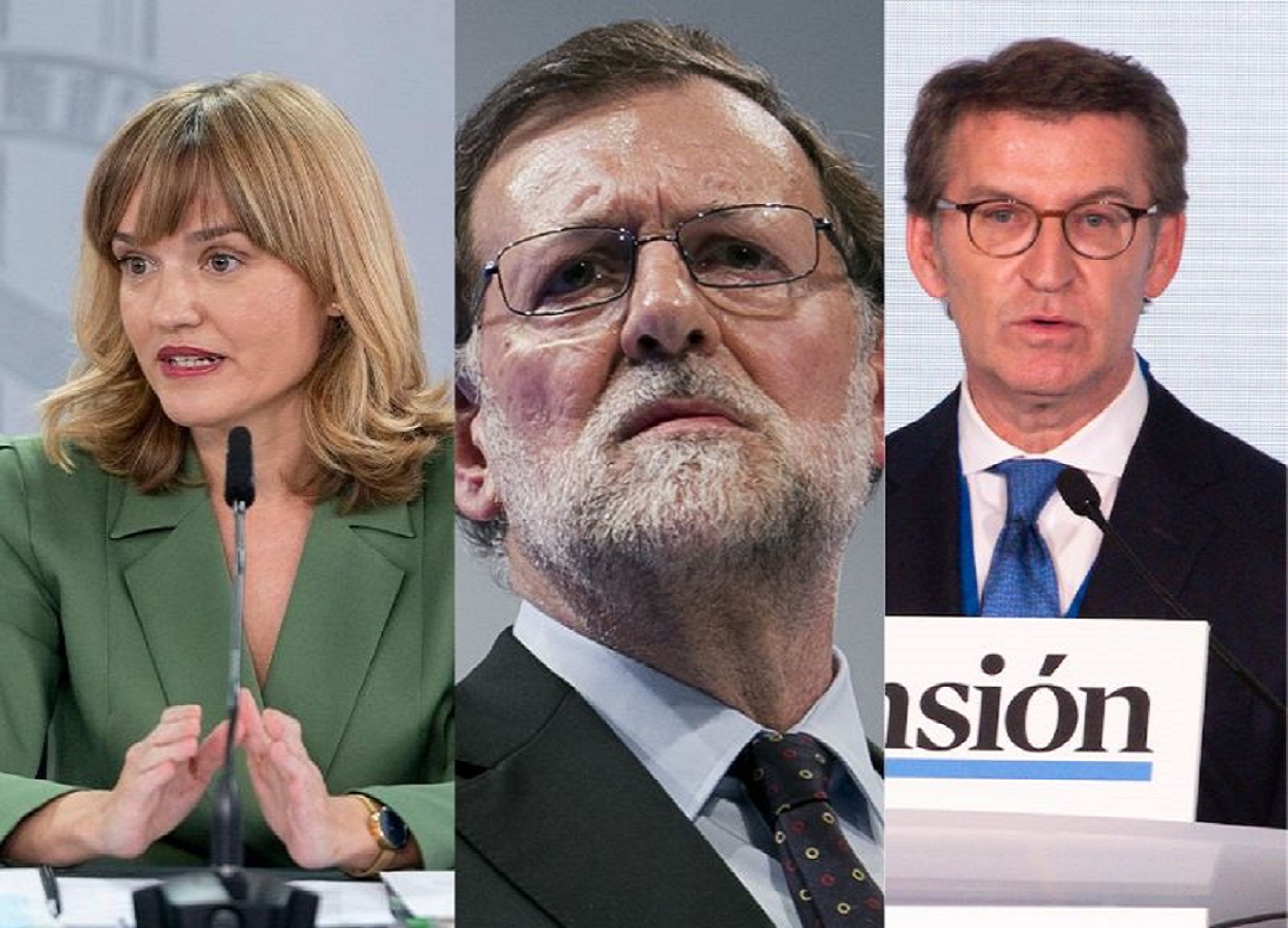 Pilar Alegría, Mariano Rajoy y Alberto Núñez Feijóo. EP