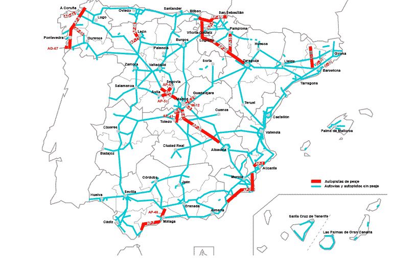 Mapa de peajes actualizado a fecha de 2022. Ministerio de Transporte