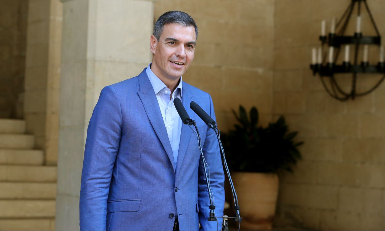 El presidente del Gobierno, Pedro Sánchez, en el Palacio de la Almudaina de Palma de Mallorca. EP.