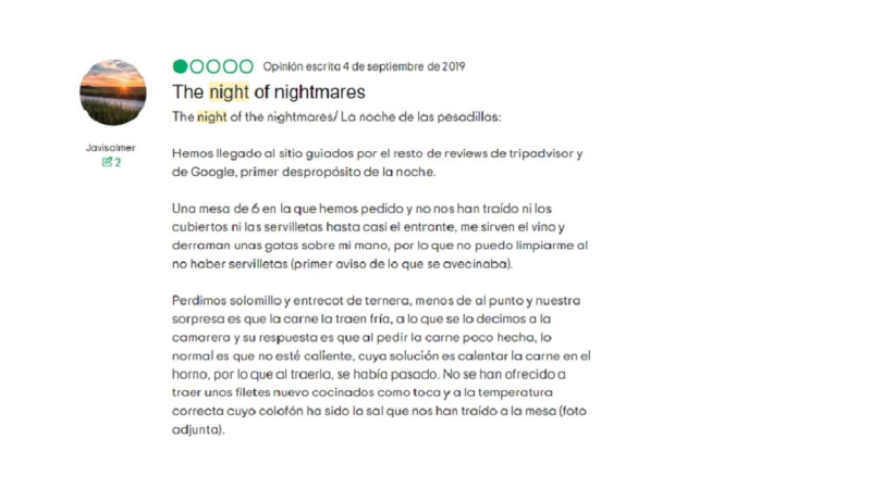 Reseña negativa de un comensal al resturante Sa Prensa, de Ibiza. Tripadvisor