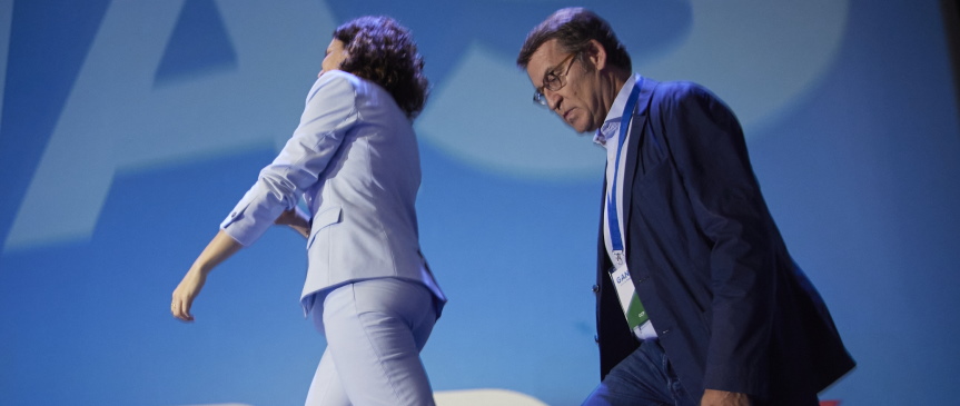 El presidente del Partido Popular, Alberto Núñez Feijóo, junto a la presidenta de la Comunidad de Madrid, Isabel Díaz Ayuso. EP. 