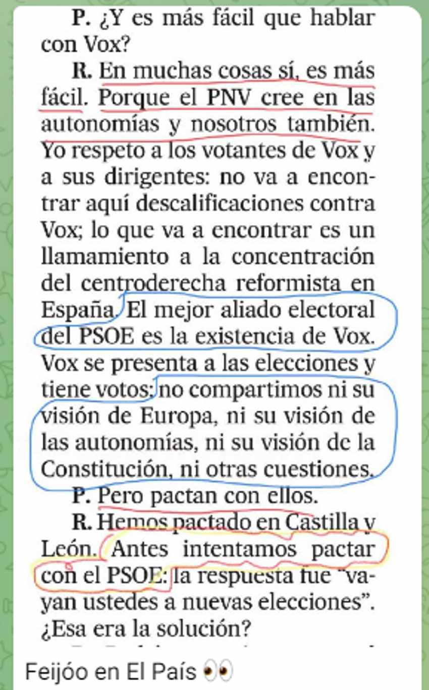 Captura de pantalla del Telegram de Vox