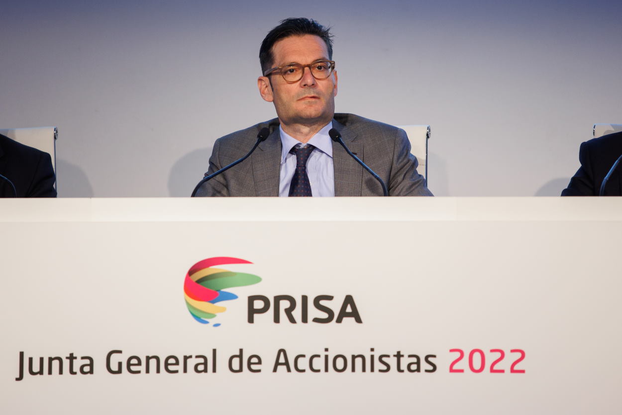 El presidente de PRISA, Joseph Oughourlian, durante la celebración de la Junta General de Accionistas de PRISA. Europa Press