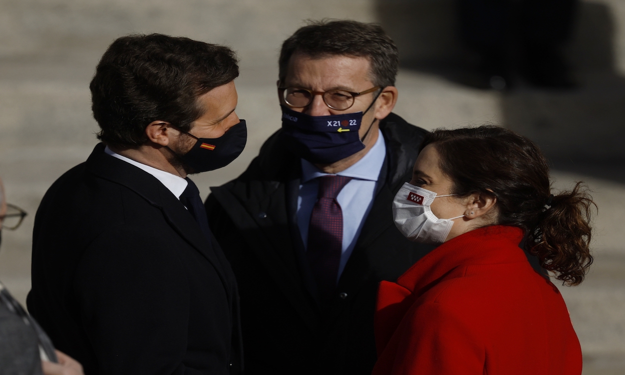 Pablo Casado, Alberto Núñez Feijóo e Isabel Díaz Ayuso. EP