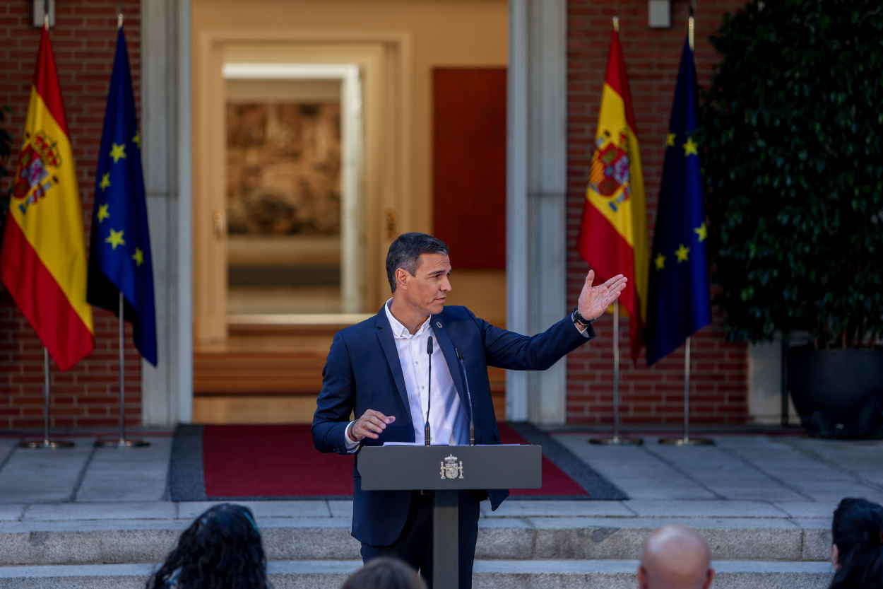 El presidente del Gobierno, Pedro Sánchez, inaugura el curso político, en el Palacio de La Moncloa. EP