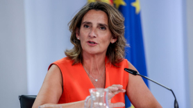 La vicepresidenta tercera del Gobierno, Teresa Ribera, durante una rueda de prensa posterior a un Consejo de Ministros. EP.