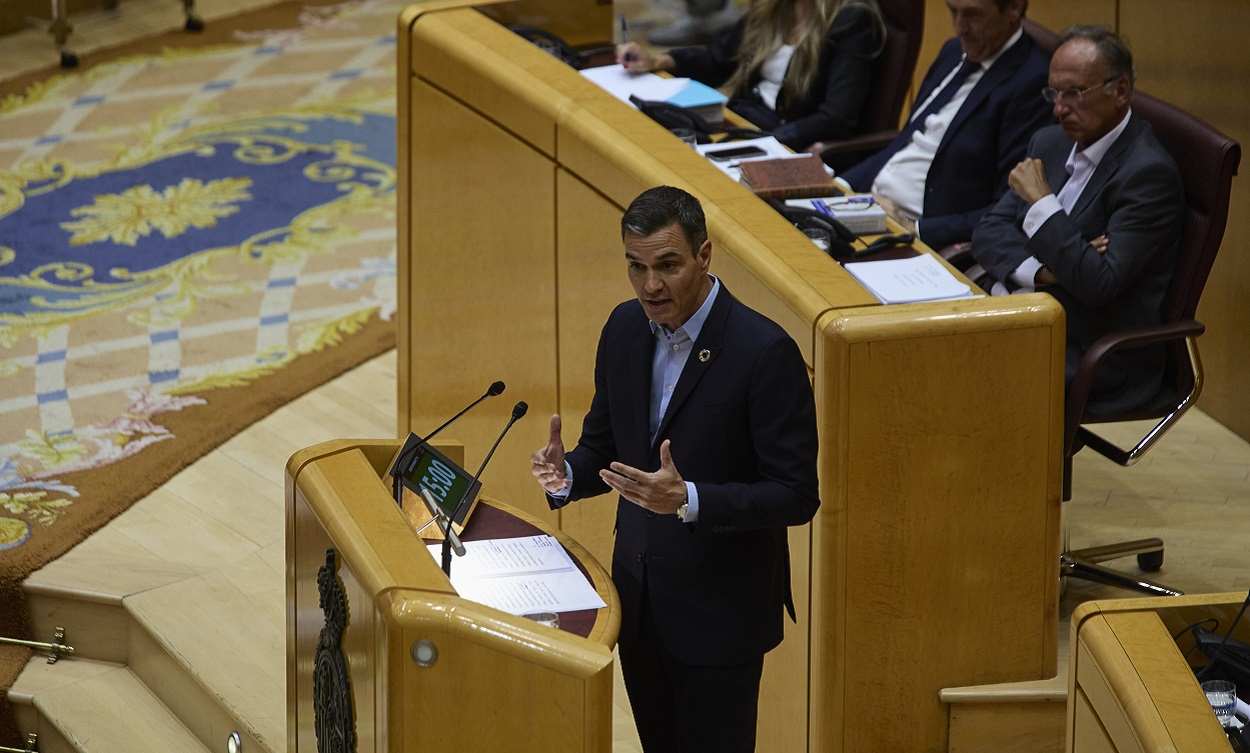 El presidente del Gobierno, Pedro Sánchez, en el debate sobre la crisis energética en el Senado. EP