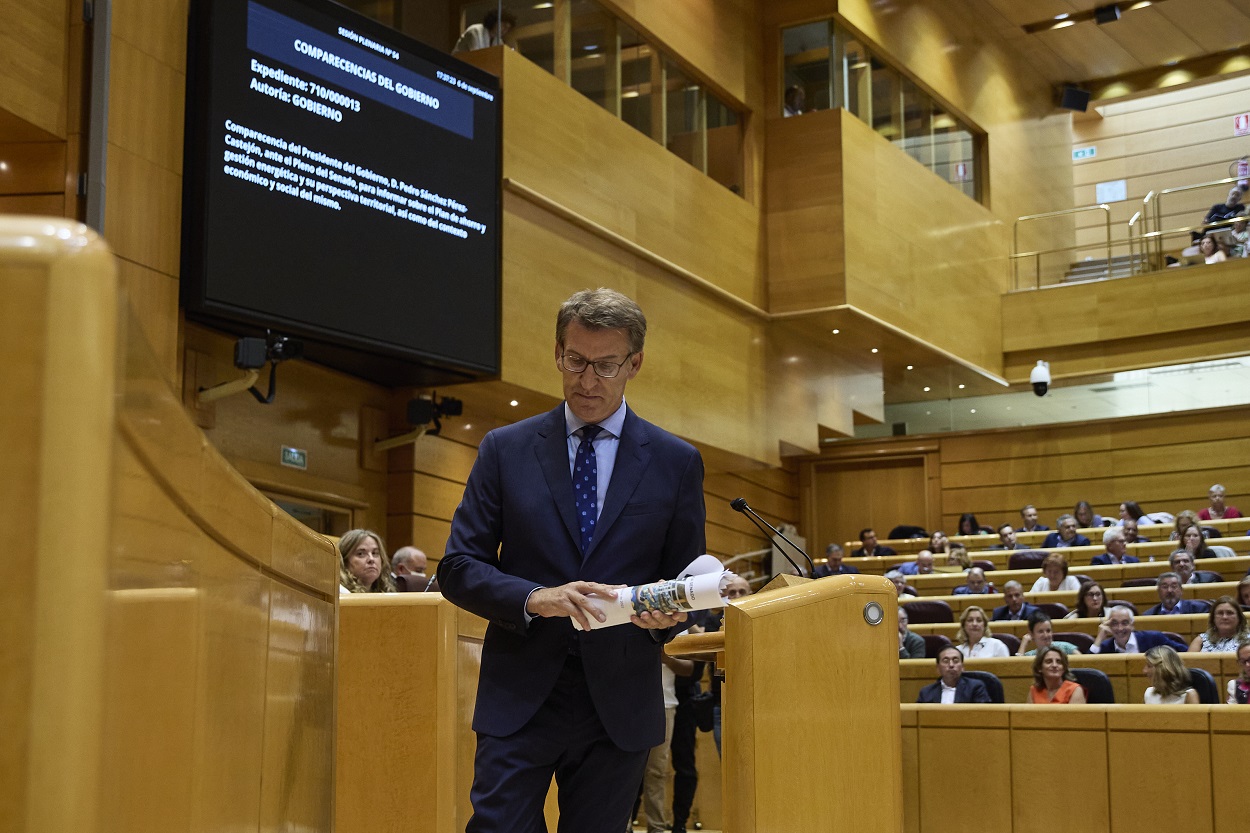 El líder del PP, Alberto Núñez Feijóo, en el Senado. EP