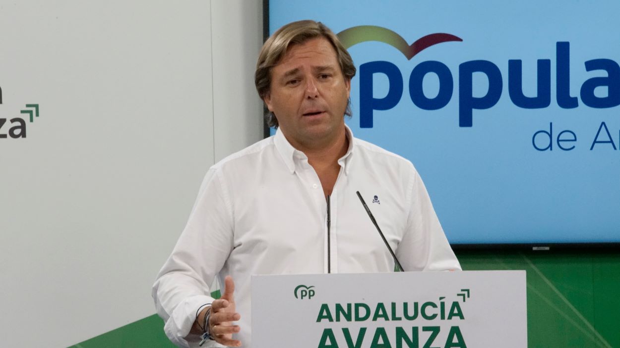 El secretario general del PP de Andalucía, Antonio Repullo, en rueda de prensa.