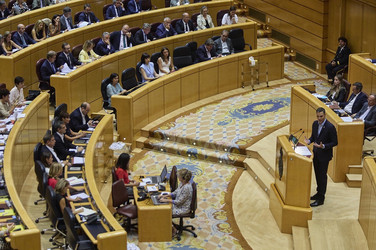 Pedro Sánchez durante el debate en el Senado. EP