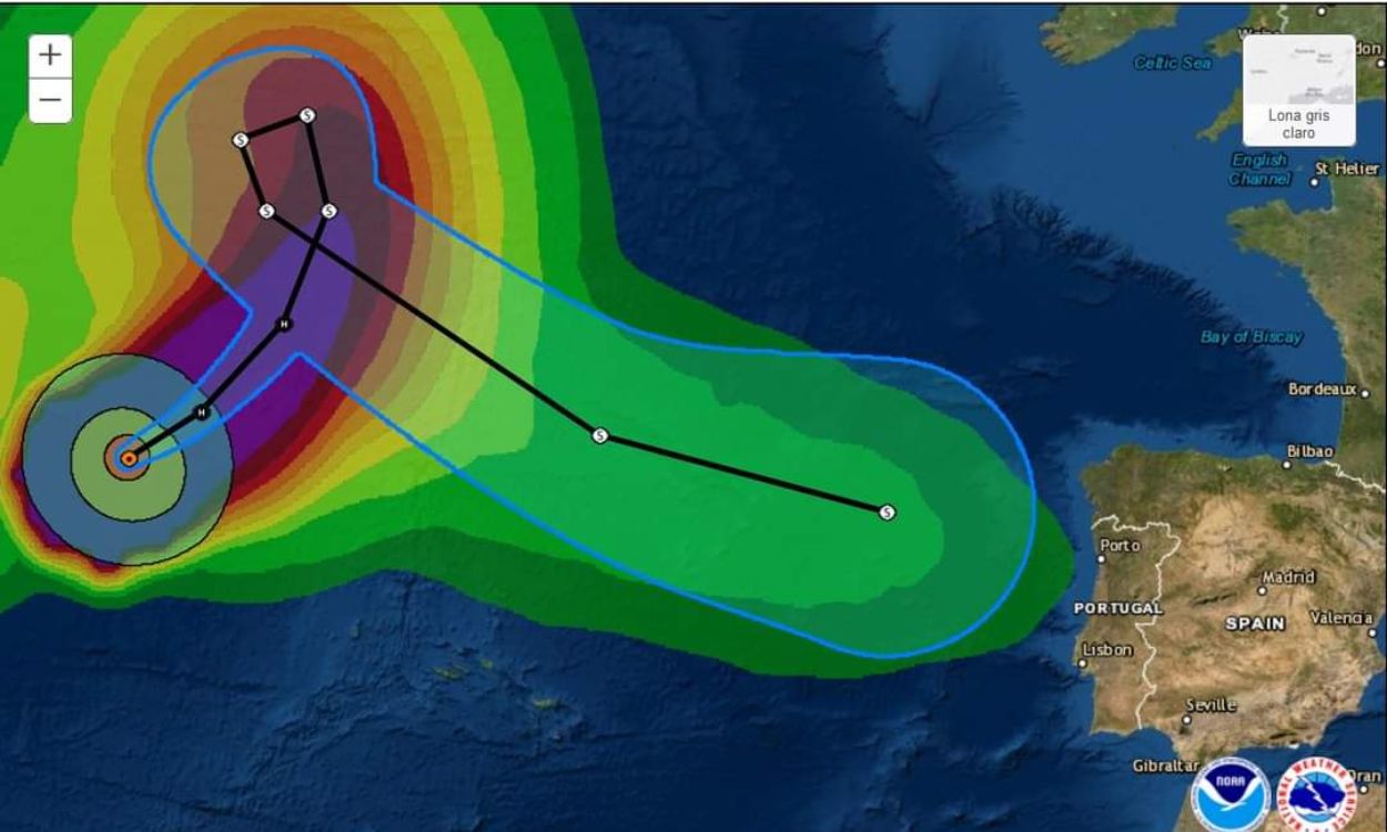 Mapa meteorológico de la AEMET con la trayectoria del huracán Danielle hacia España