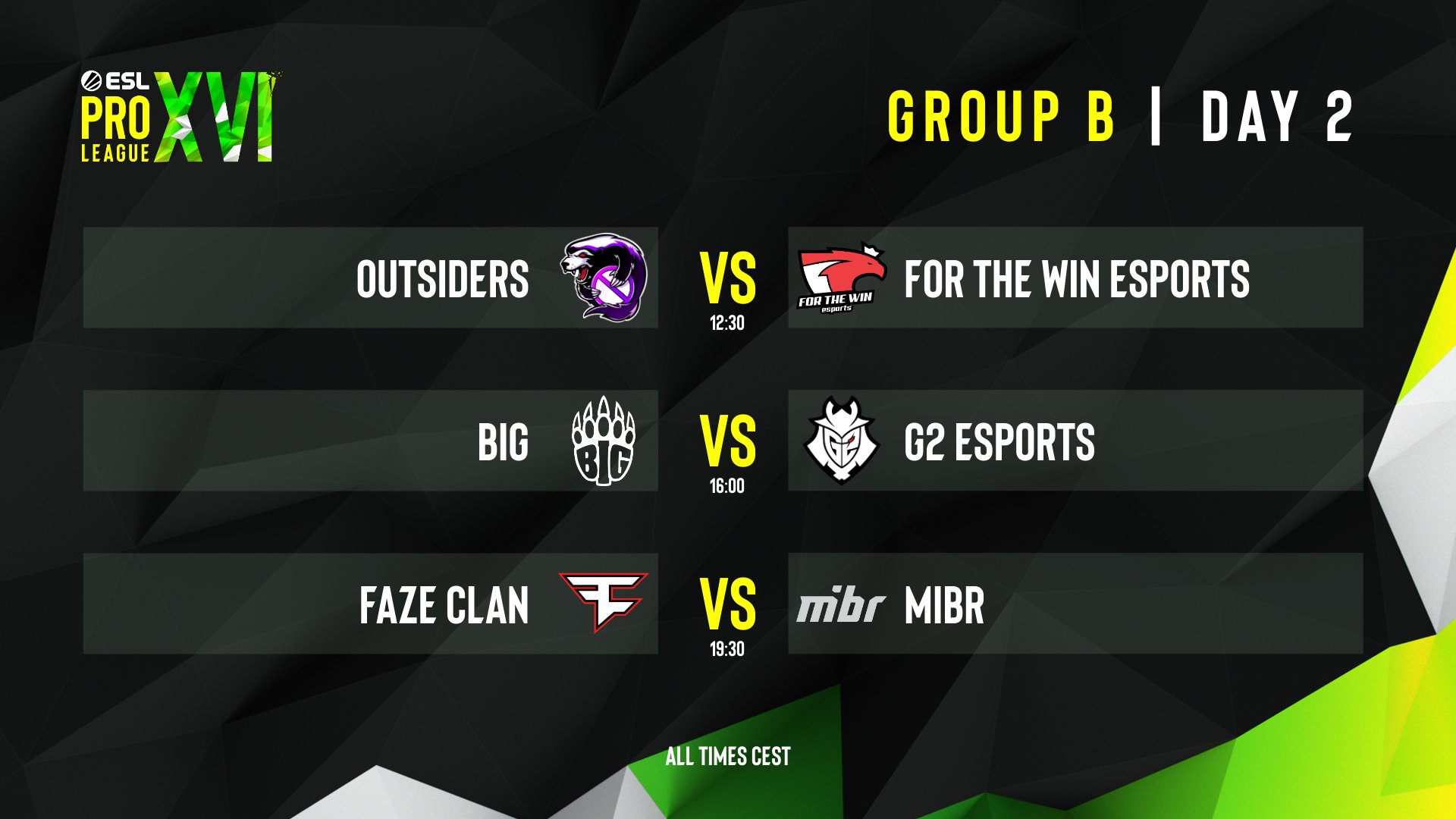 Horarios del Grupo B ESL Pro League 