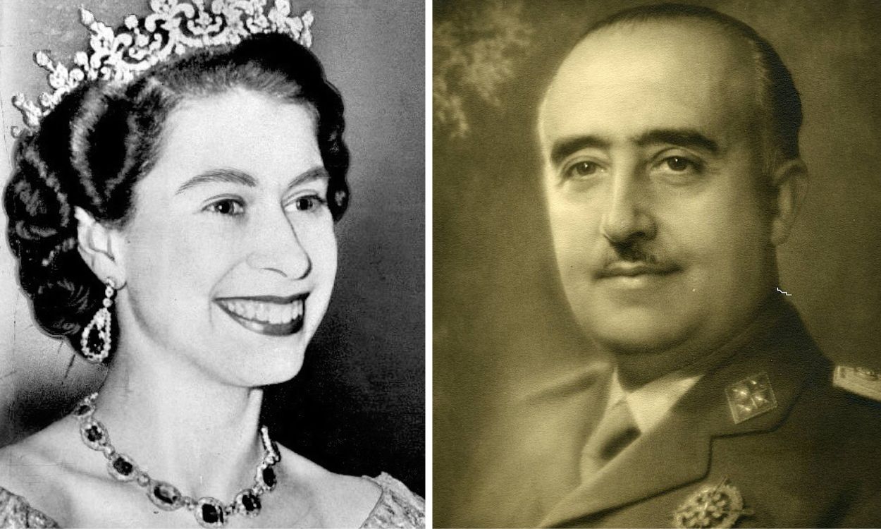 Isabel II y Francisco Franco en los años 50
