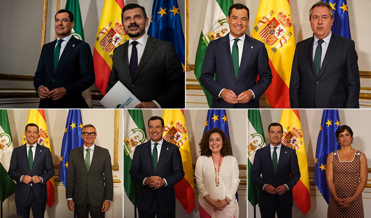 Combo gráfico del encuentro del presidente con todos los portavoces del Parlamento. JUNTA DE ANDALUCÍA