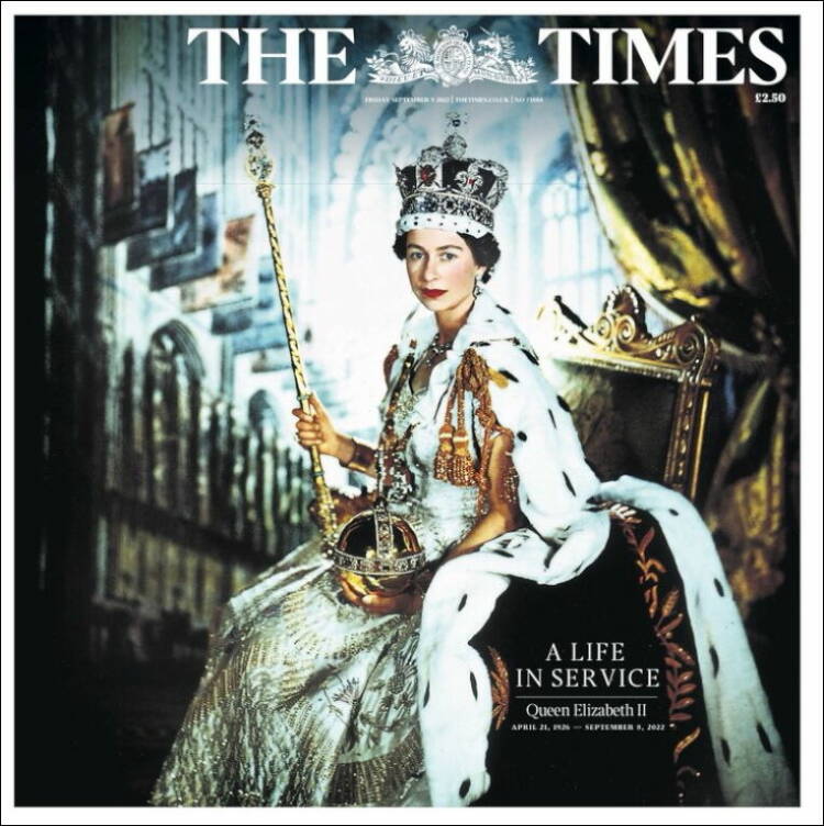 Portada 'The Times' por la muerte de la reina Isabel II del Reino Unido