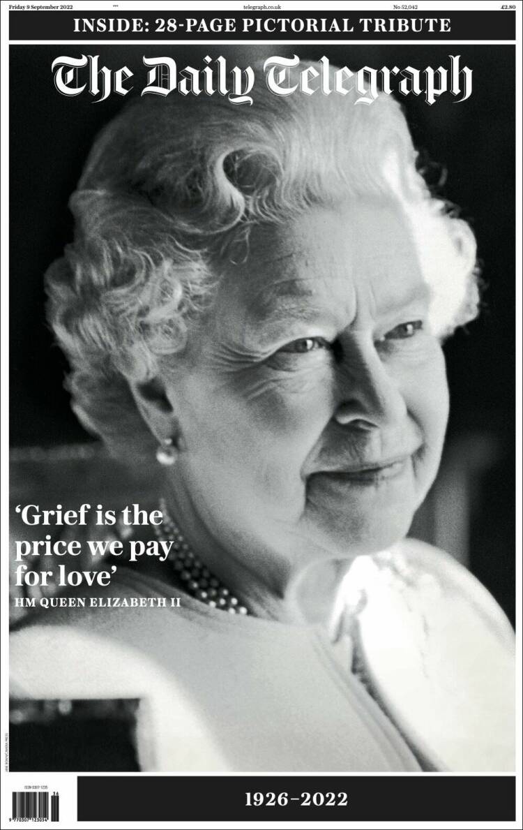 Portada 'The Daily Telegraph' por la muerte de la reina Isabel II del Reino Unido