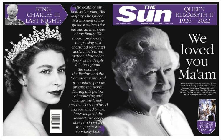 Portada 'The Sun' por la muerte de la reina Isabel II del Reino Unido