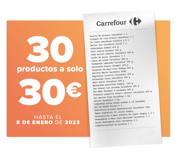 Cesta de la compra Carrefour. Fuente web Carrefour