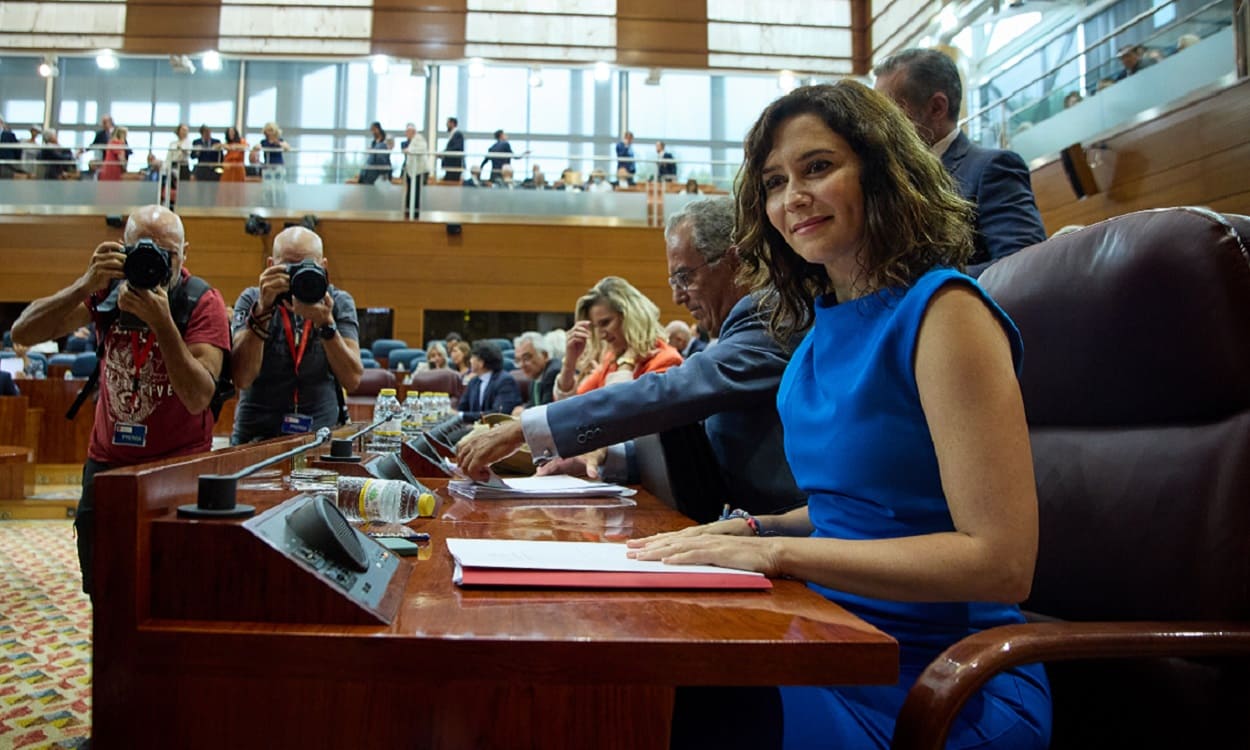 La presidenta de la Comunidad de Madrid, Isabel Díaz Ayuso, en el debate del Estado de la Región. EP