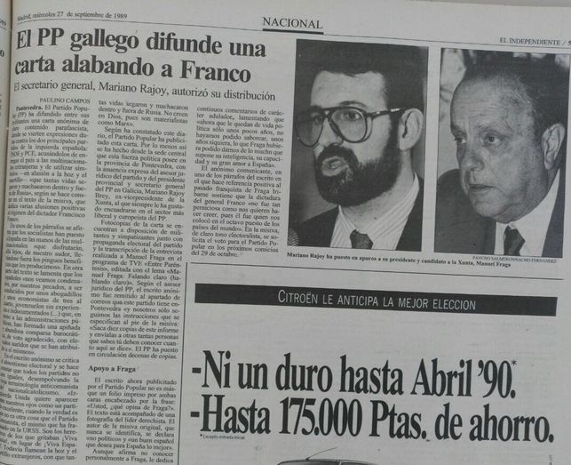 40 aniversario de la muerte de Franco… y 26 años de la carta que distribuyó el PP de Rajoy alabando al dictador 