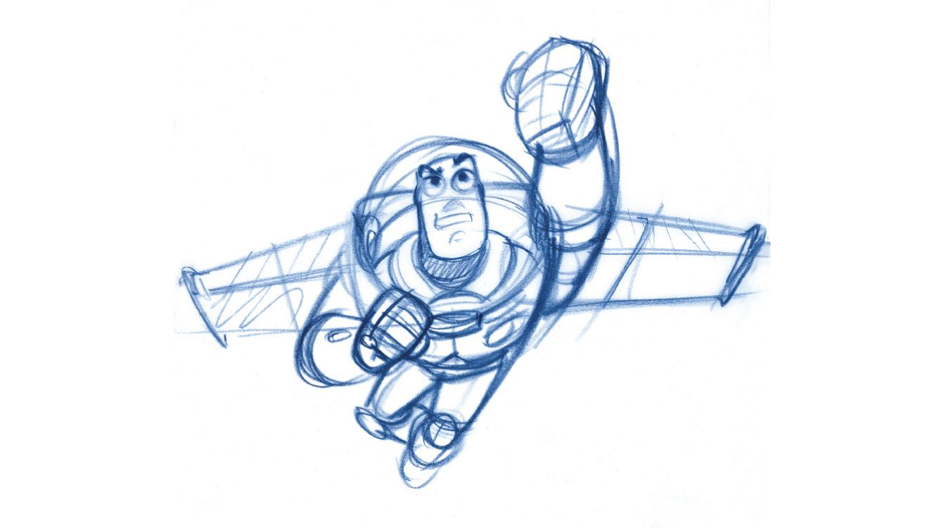 Bob Pauley. Buzz. Toy Story, 1995. Lápiz sobre papel. © Pixar Bob Pauley. Buzz. Toy Story, 1995. Lápiz sobre papel. © Pixar