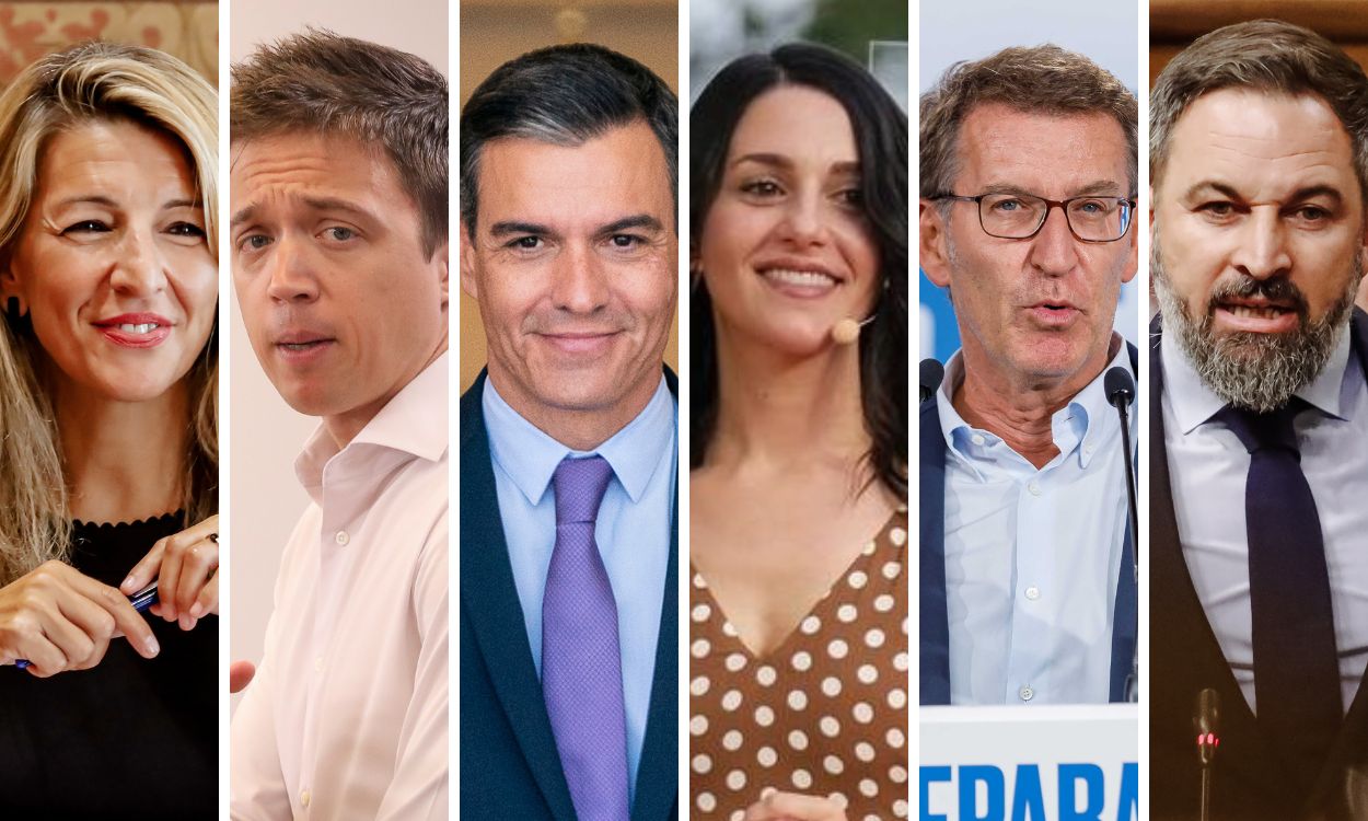 Yolanda Díaz, Íñigo Errejón, Pedro Sánchez, Inés Arrimadas, Alberto Núñez Feijóo y Santiago Abascal.