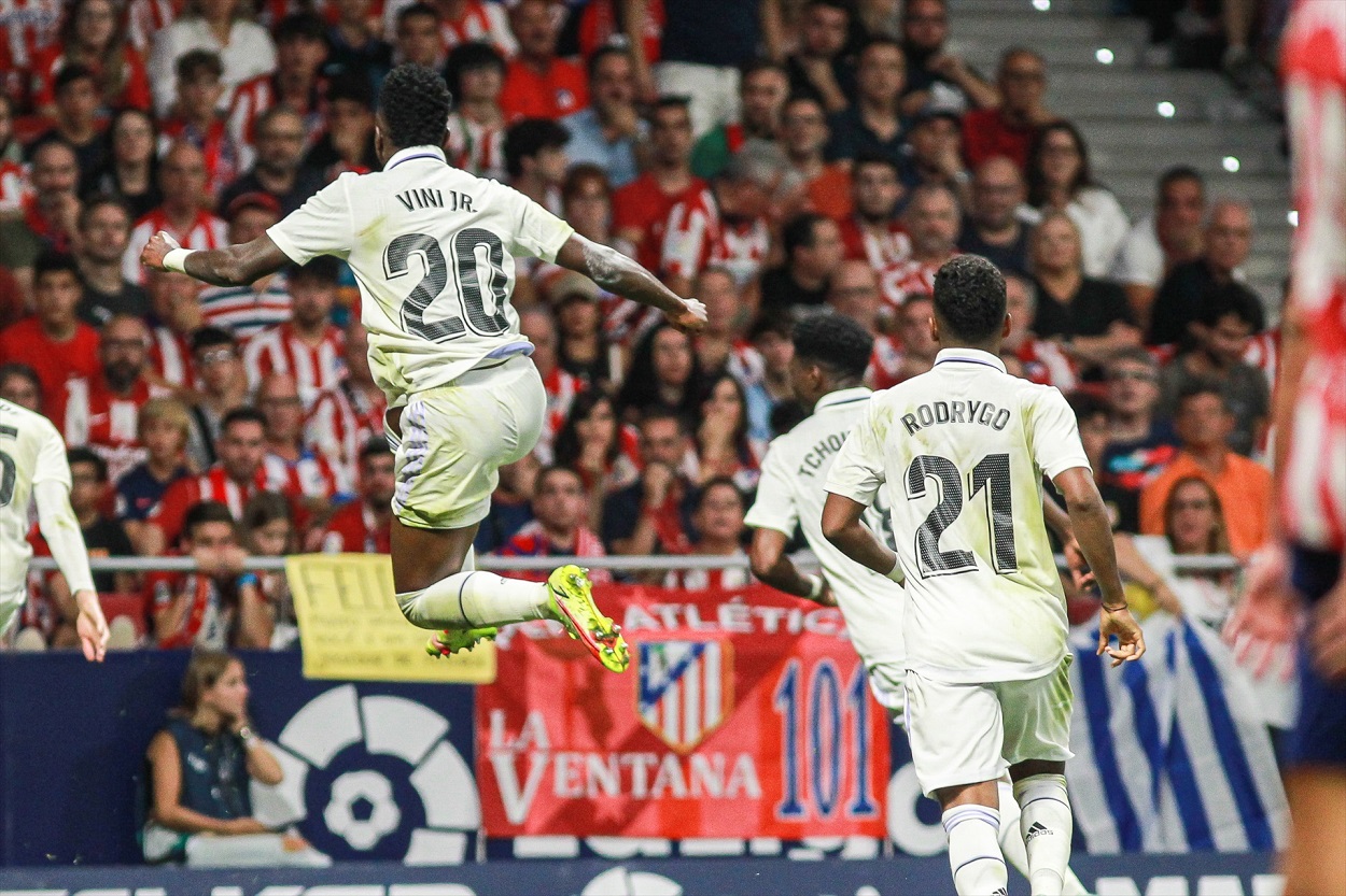 Vinicius Jr. durante el derbi madrileño del pasado domingo. EP.