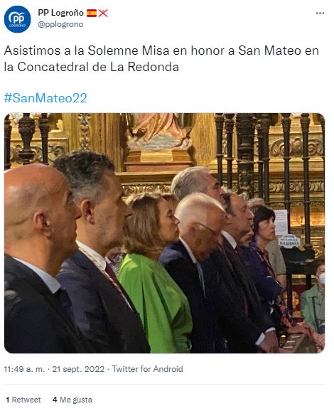 Captura del tuit del PP de Logroño, con Cuca Gamarra en el centro de la imagen. Twitter