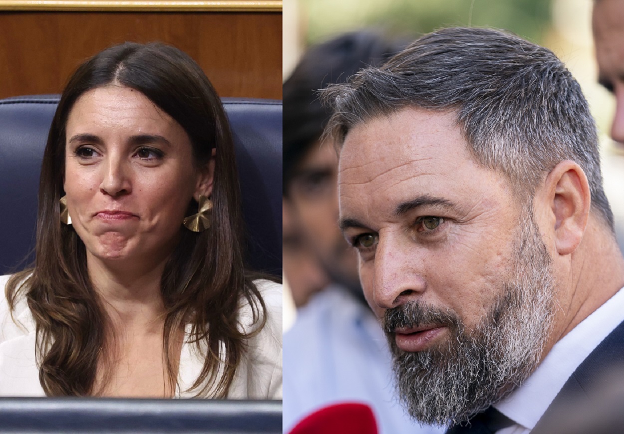 La ministra de Igualdad, Irene Montero, y el presidente de Vox, Santiago Abascal. EP