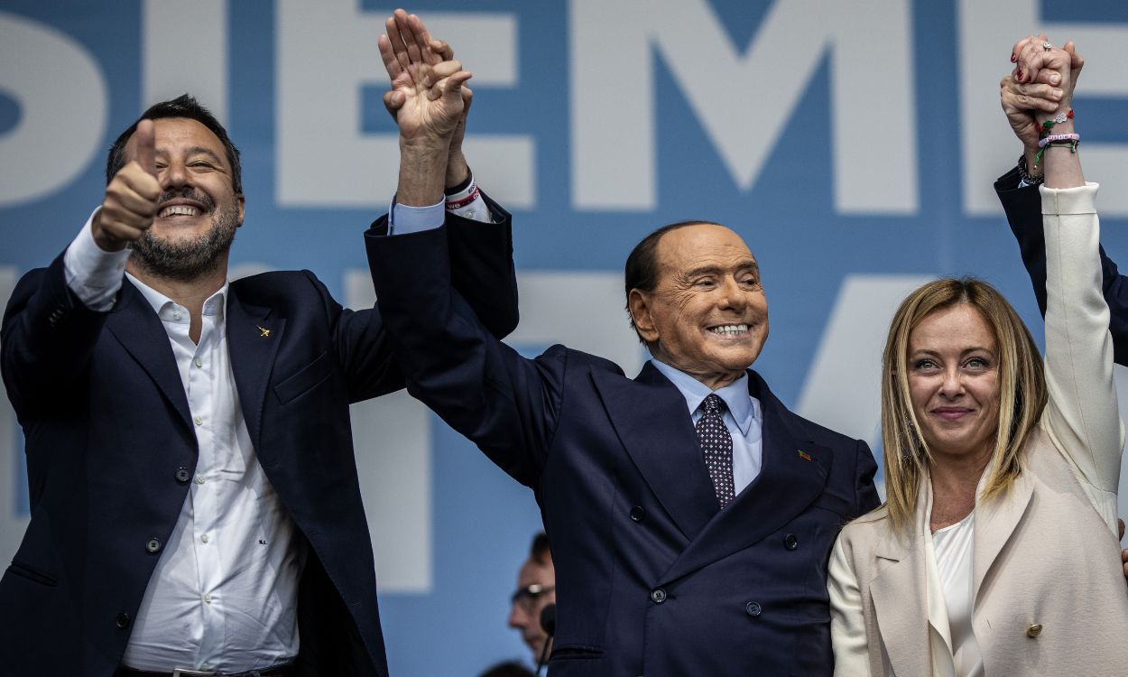 Los líderes de Liga Norte, Matteo Salvini; Fratelli d'Italia, Giorgia Meloni y Forza Italia, Silvio Berlusconi