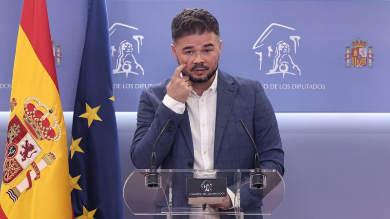 Gabriel Rufián, portavoz de ERC, en rueda de prensa en el Congreso. EP