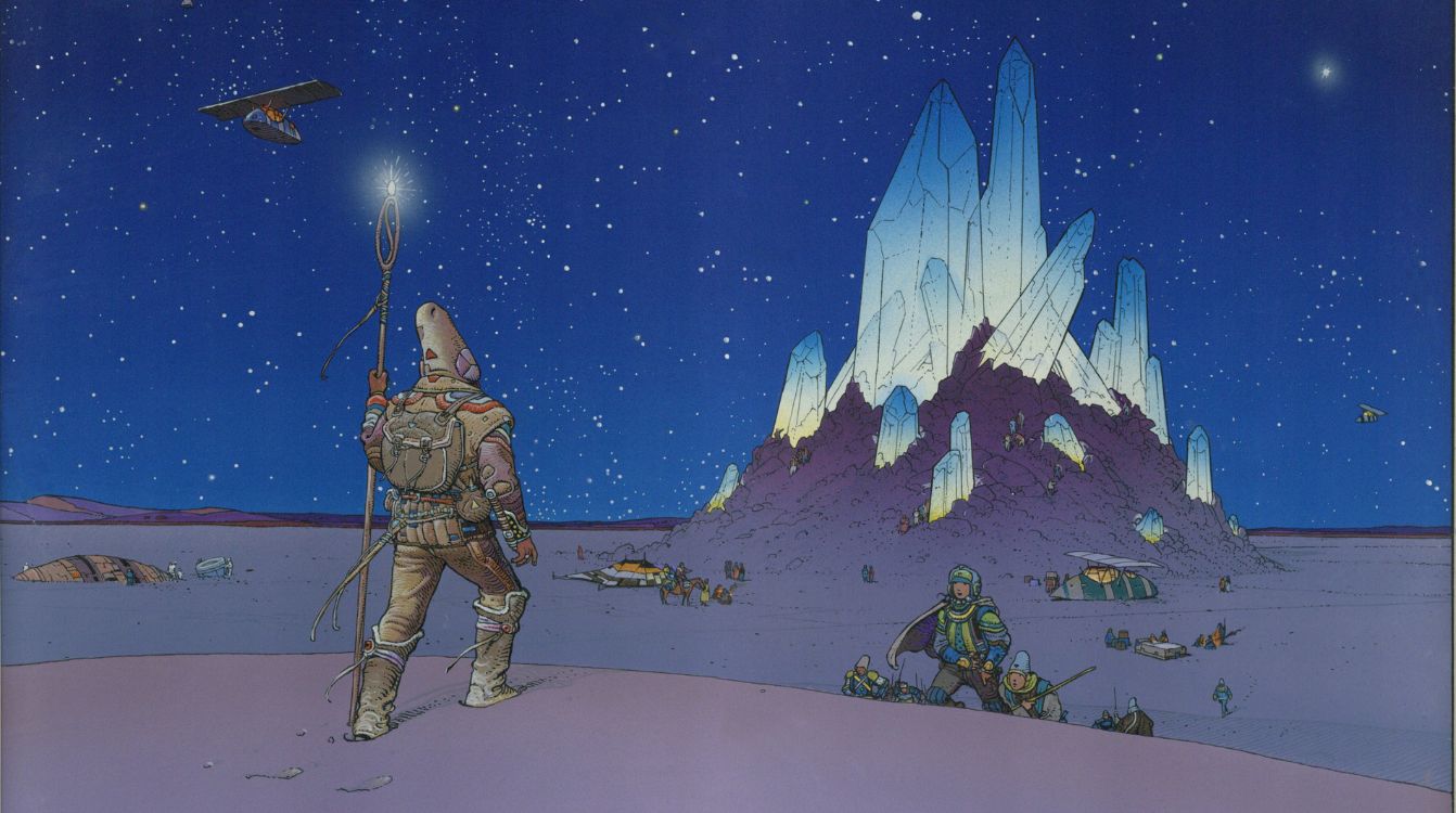 Jean Giraud, Moebius Cristal Majeur Ilustración 1985. Tinta china y acrílico sobre papel 9e Art Références, París