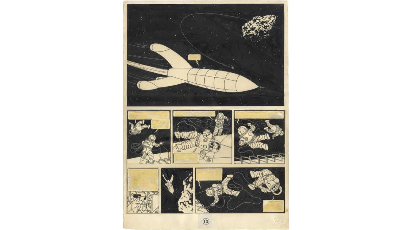 George Rémi, Hergé. On a marché sur la Lune. Tintin, vol. 17, página 6, Casterman. 1954. Tinta china sobre papel. 9e Art Références, París
