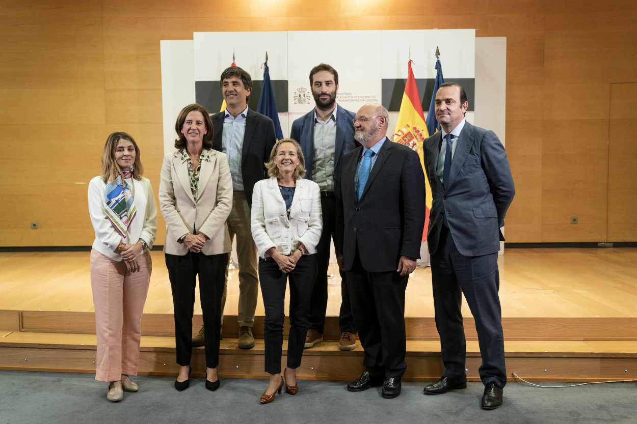 Nadia Calviño, vicepresidenta primera del Gobierno y ministra de Asuntos Económicos y Transformación Digital, tras la reunión con los representantes de la banca. EP