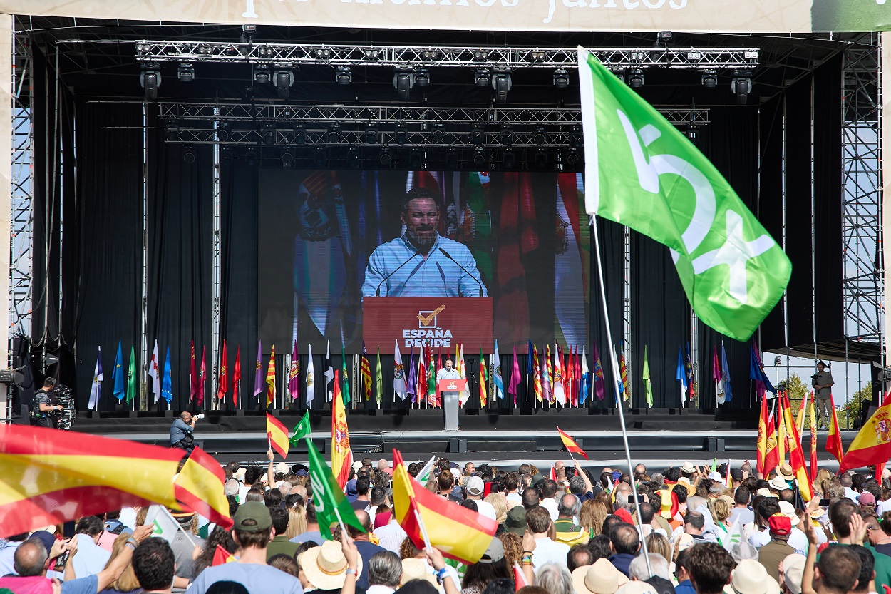 El líder nacional de Vox, Santiago Abascal, interviene durante el evento organizado por VOX, 'Viva 22'. EP.