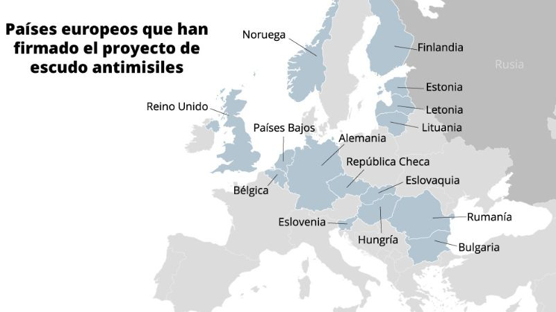 Mapa de los países que forman parte del escudo antimisiles contra Rusia. EP.