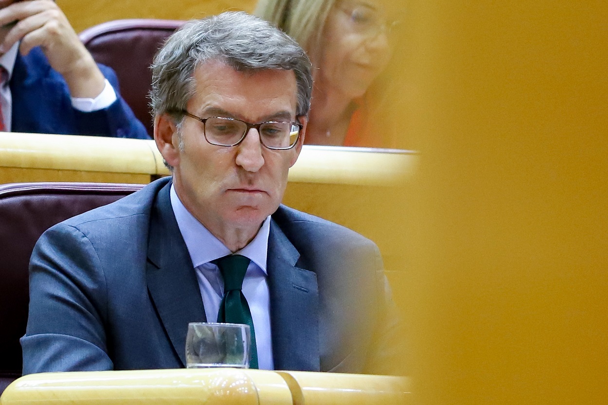 El líder del PP, Alberto Núñez Feijóo, durante un debate en el Senado. Fernando Astasio.